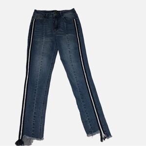 Black Label Size 5 28 Small Jeans Skinny Blue Raw Edge Stretch Racer Stripes